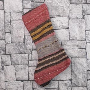 Gift Stocking, Xmas Stocking, Vintage Stocking, Natural Kilim Stocking, Striped Handmade Stocking,Christmas Personalization Stocking
