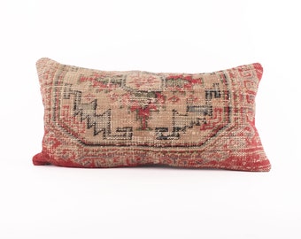 Almohada de alfombra otomana, almohada de alfombra lumbar, almohada de decoración boho, almohada de alfombra de lana tejida a mano, almohada de sofá de alfombra turca, funda de almohada de 16x32