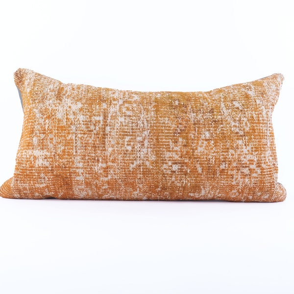 Handmade Turkish Rug Pillow, Boho Pillow Case, Lumbar Pillow, Decorative Pillow, Bedding Pillow, Sofa Pillow, 16x32 Pillow Cover