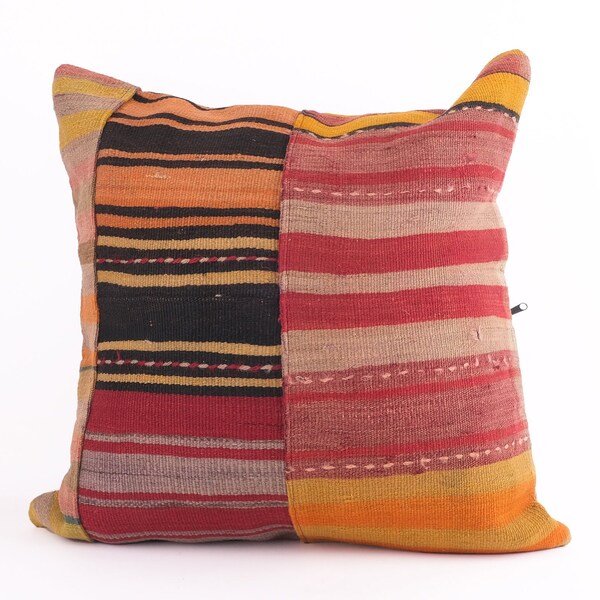 Turkish Rug Pillow, Boho Cushion Pillow, Throw Lumbar Pillow, Oriental Pillow, Handmade Pillow, Kelim Kissen, Decorative Pillow