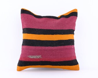 Decorative Pillow, Turkish Rug Pillow, Sofa Pillow, Kilim Pillow Cover, Small Lumbar Pillow, 16x16 Pillow, Couch Pillow Case
