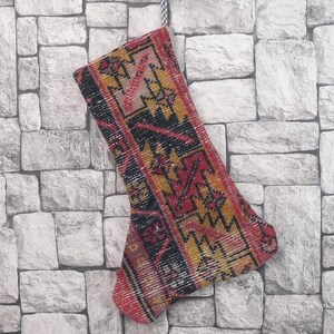 Gift Stocking, Xmas Stocking, Vintage Stocking, Natural Kilim Stocking, Striped Handmade Stocking,Christmas Personalization Stocking
