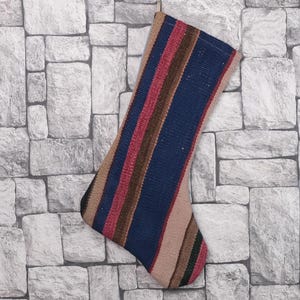 Gift Stocking, Xmas Stocking, Vintage Stocking, Natural Kilim Stocking, Striped Handmade Stocking,Christmas Personalization Stocking