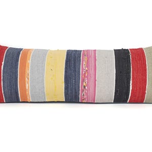 Handwoven Turkish Kilim Pillow, Turkish Carpet Pillow, Kilim Lumbar, 12x36 Pillow Cover, Decorative Throw Pillow, Boho Decor, Cushion Cover