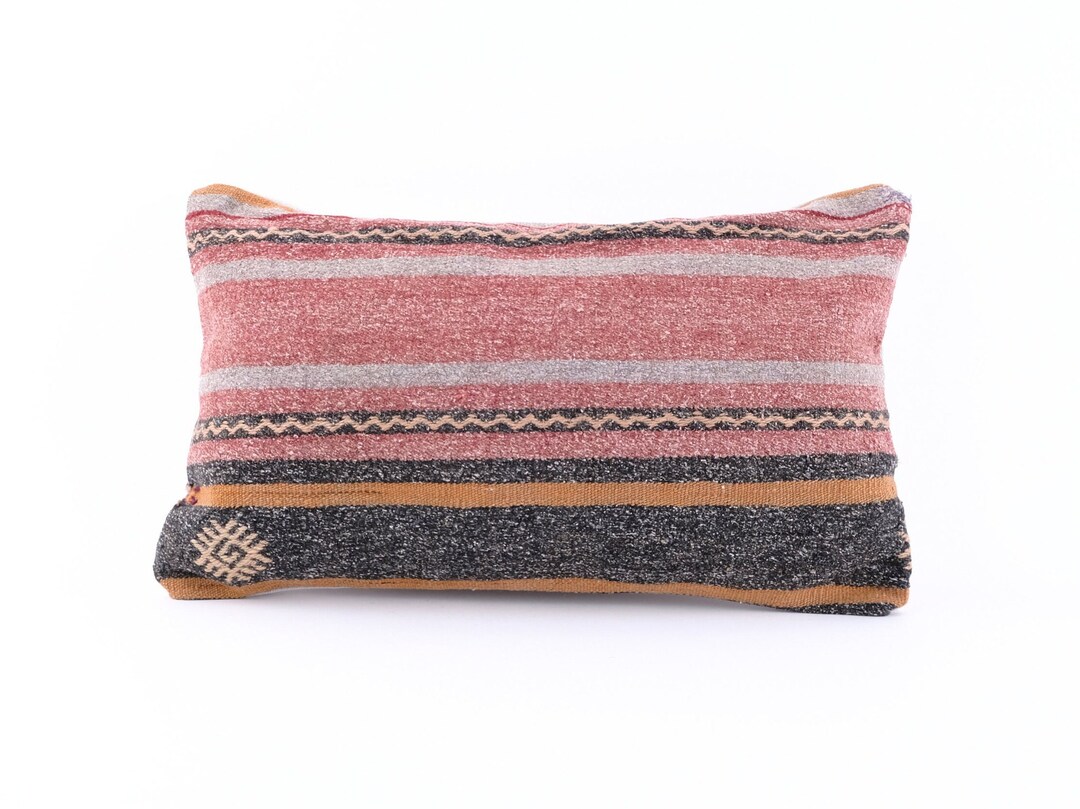 Vintage Kilim Pillow 12x20 Bohemian Kilim Pillow, Turkish Kilim Pillow, Boho Carpet Pillow