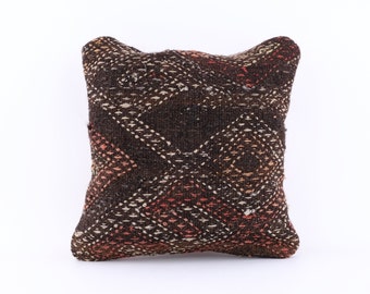 Decorative Pillow, Turkish Rug Pillow, Sofa Pillow, Kilim Pillow Cover, Small Lumbar Pillow, 16x16 Pillow, Couch Pillow Case