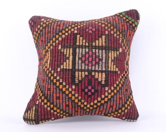 Decorative Pillow, Turkish Rug Pillow, Sofa Pillow, Kilim Pillow Cover, Small Lumbar Pillow, 12x12 Pillow, Couch Pillow Case