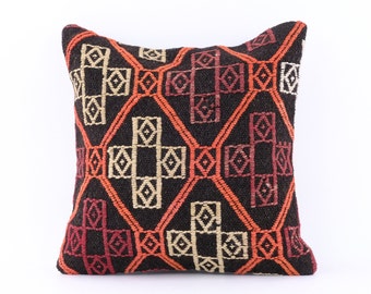 Decorative Pillow, Turkish Rug Pillow, Sofa Pillow, Kilim Pillow Cover, Small Lumbar Pillow, 16x16 Pillow, Couch Pillow Case