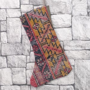 Gift Stocking, Xmas Stocking, Vintage Stocking, Natural Kilim Stocking, Striped Handmade Stocking,Christmas Personalization Stocking