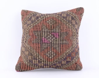 Decorative Pillow, Turkish Rug Pillow, Sofa Pillow, Kilim Pillow Cover, Small Lumbar Pillow, 16x16 Pillow, Couch Pillow Case