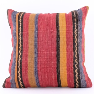 Handwoven Kilim Pillow, 16x16 Turkish Kilim Pillow, Vintage Kilim Pillow, Boho Kilim Pillow, Home Decor, Pillow Cover, Cushion Cover