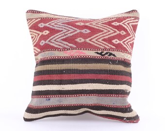 Kilim Pillow Cover, Turkish Moroccan Persian Bohemian Southwestern Kilim Rug Pillow Cover, Cushion Cover 12x12 14x14 16x16 18x18 20x20 24x24
