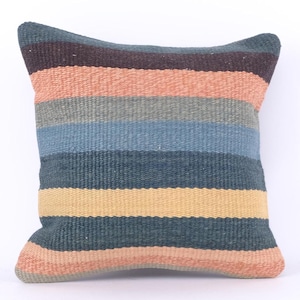 Kilim Pillow Cover, Turkish Moroccan Persian Bohemian Southwestern Kilim Rug Pillow Cover, Cushion Cover 12x12 14x14 16x16 18x18 20x20 24x24
