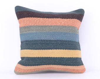 Kilim Pillow Cover, Turkish Moroccan Persian Bohemian Southwestern Kilim Rug Pillow Cover, Cushion Cover 12x12 14x14 16x16 18x18 20x20 24x24