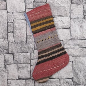 Gift Stocking, Xmas Stocking, Vintage Stocking, Natural Kilim Stocking, Striped Handmade Stocking,Christmas Personalization Stocking