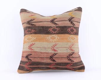 Decorative Pillow, Turkish Rug Pillow, Sofa Pillow, Kilim Pillow Cover, Small Lumbar Pillow, 16x16 Pillow, Couch Pillow Case