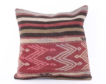 Decorative Pillow, Turkish Rug Pillow, Sofa Pillow, Kilim Pillow Cover, Small Lumbar Pillow, 16x16 Pillow, Couch Pillow Case