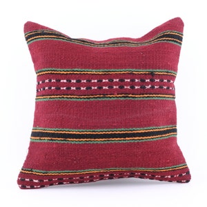 Handwoven Kilim Pillow, 16x16 Turkish Kilim Pillow, Vintage Kilim Pillow, Boho Kilim Pillow, Home Decor, Pillow Cover, Cushion Cover