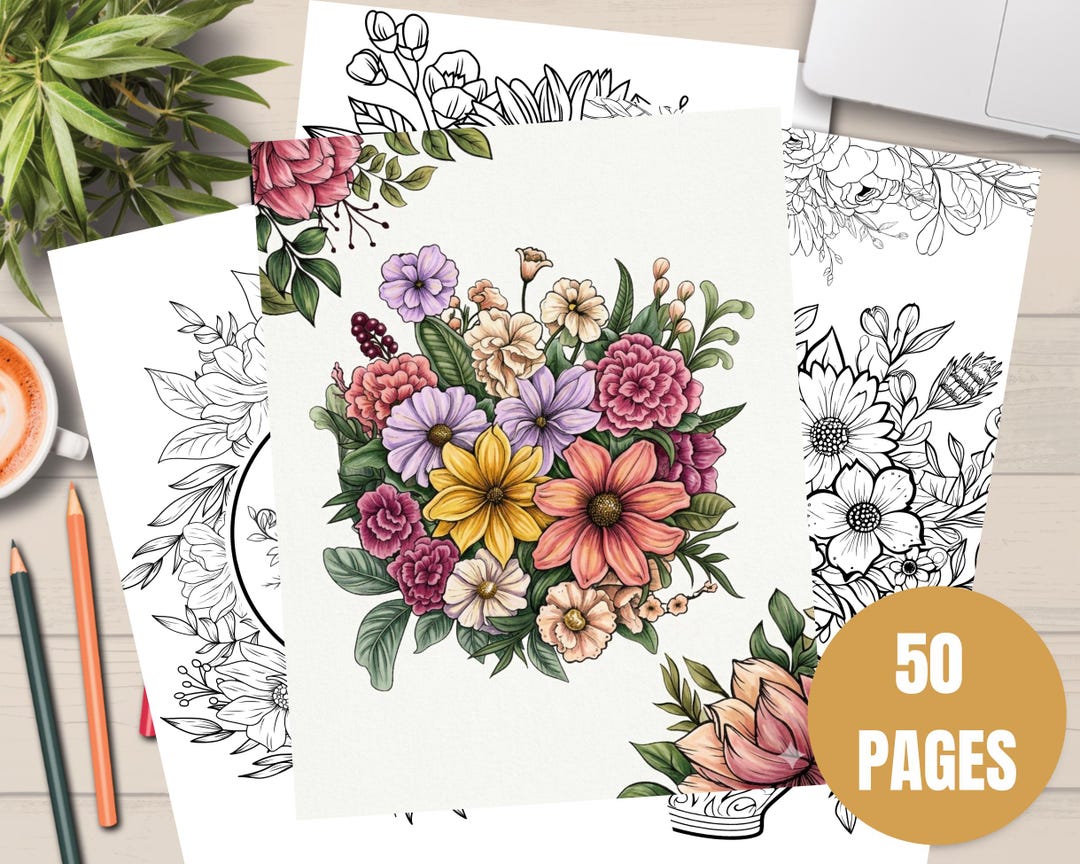 50 Botanical Coloring Pages for Adults | Floral Relaxation Printable ...