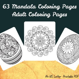 Mandala Coloring set of 63 Pages: Adult Relaxation Art, egg mandala patterns (PDF Download)