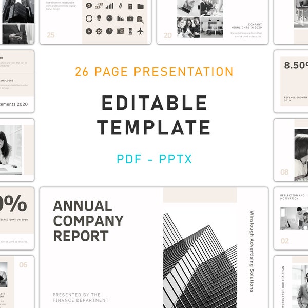 Annual Company Report Editable PowerPoint Presentation Template - Showcase Your Achievements