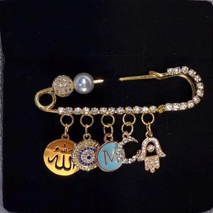 Personalized gold baby pin | evil eye pin | pram pin | baptism pin | baby keepsake |ayatul kursi pin| islamic baby gift| Allah baby pin