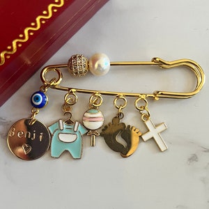 24 K gold plated baby pin | evil eye pin | pram pin | baptism pin | baby keepsake | Baby shower gift| christening gift| hand stamped