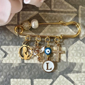 24 K Gold Plated baby pin | evil eye pin | pram pin | baptism pin | baby keepsake| Baby shower gift| christening gift| Newborn gift