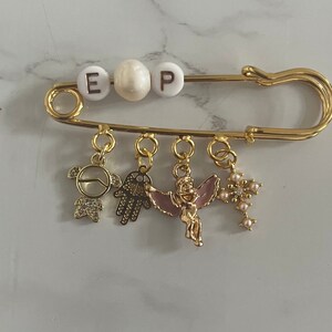 Personalized gold baby pin | evil eye pin | Pram pin | baptism pin | baby keepsake | Baby shower gift| christening gift| Newborn gift