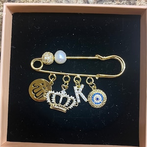 24 K Gold Plated baby pin | evil eye pin | pram pin | baptism pin | baby keepsake| Baby shower gift| Arabic baby gift| Newborn gift