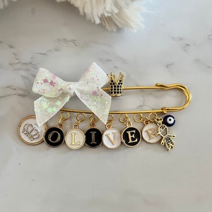 Personalized gold baby pin | evil eye pin | Pram pin | baptism pin | baby keepsake | Baby shower gift| Mal de ojo| pregnancy protection