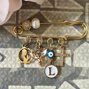 24 K Gold Plated baby pin | evil eye pin | pram pin | baptism pin | baby keepsake| Baby shower gift| San Benito | Newborn gift| Onsie pin