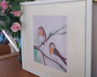 Countryside Robins Watercolour Painting or print