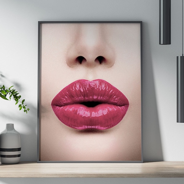 Pink Lips Poster, Wall Art, Poster Print, Wall Decor, Beauty, Fashion, Makeup, Lips, Feminine, Glamour, Contemporary, Home Decor, Fashion,