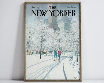 New Yorker Magazine Cover, 29 Jan. 1979, Vintage Art Print, Winter, Wall Art, Decor, New York, Magazine, Christmas season, Essence of Winter
