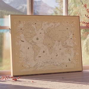 Affiche carte du monde, art mural, impression d'affiche, décoration murale, carte du monde, cartographie, géographie, design minimaliste, art contemporain