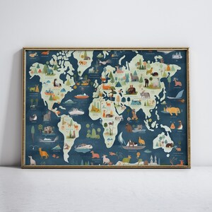 Affiche carte du monde pour chambre d'enfant Décoration de carte du monde pour enfants Carte du monde imprimée pour enfants, art mural, décoration pour chambre d'enfants.