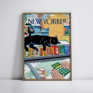 New Yorker Magazine Cover September 18 2023, Vintage Art, Retro Black Cat Poster, Retro Market Poster, Colourful Trendy Art, Wall Art