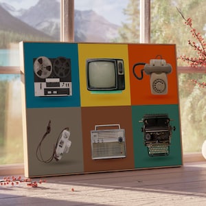 Vintage Tech Gadgets Poster: Retro Electronics Wall Art