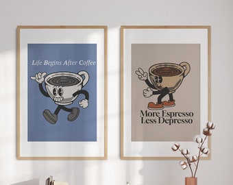 Coffe Poster, Coffe Life, More Espresso Less Depresso Poster, Home Decor, Wall Art, Trendy Wall Art, Coffee Poster, Retro Wall Decor