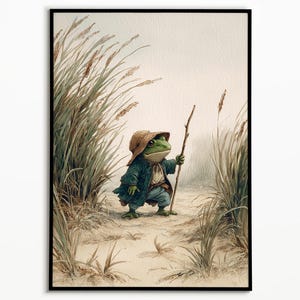 Frog Traveler Print, Cottagecore Animal Art Moody Decor Funny Art Print, Quirky Wall Art, Home Decor