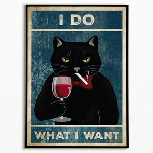 Katzen Poster, Katzenportrait, einzigartiges Geschenk, lustiges Katzenposter, Wandkunst, Wohnkultur, Boss Katze, schwarze Katzen Poster, lustige Kunst, lustige Wandkunst