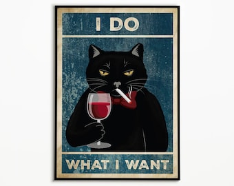 Funny Boss Cat Poster: Black Cat Portrait, Unique Wall Art