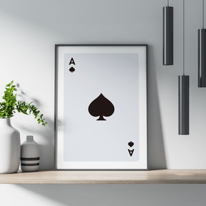 Poster Asso di picche, Arte murale, Stampa poster, Decorazione murale, Carte da gioco, Asso, Picche, Gioco, Grafica, Bianco e nero, Arredamento per la casa,