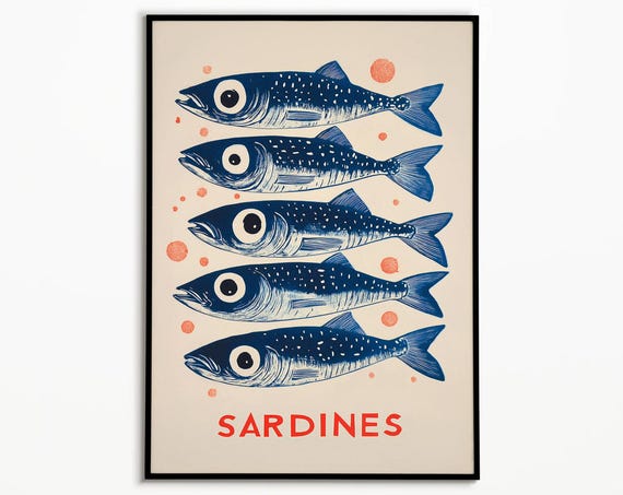 Vintage Sardine Print: Colorful Kitchen Wall Art
