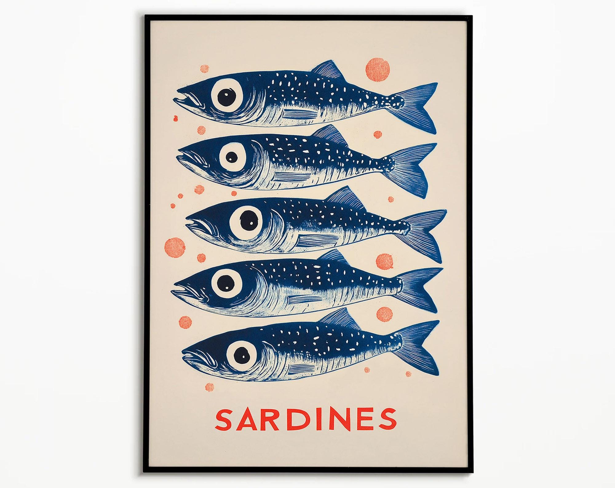 Vintage Sardine Print: Colorful Kitchen Wall Art