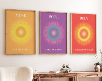 Spiritual Aura Art Prints: Mind, Body, Soul - Set of 3