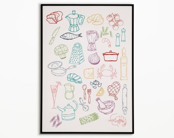 Kitchen Ingredient Art Print: Colorful Food Illustration