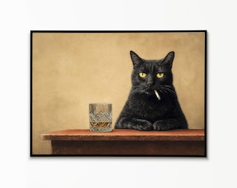 Impression de bar drôle de chat noir : art animalier fantaisiste