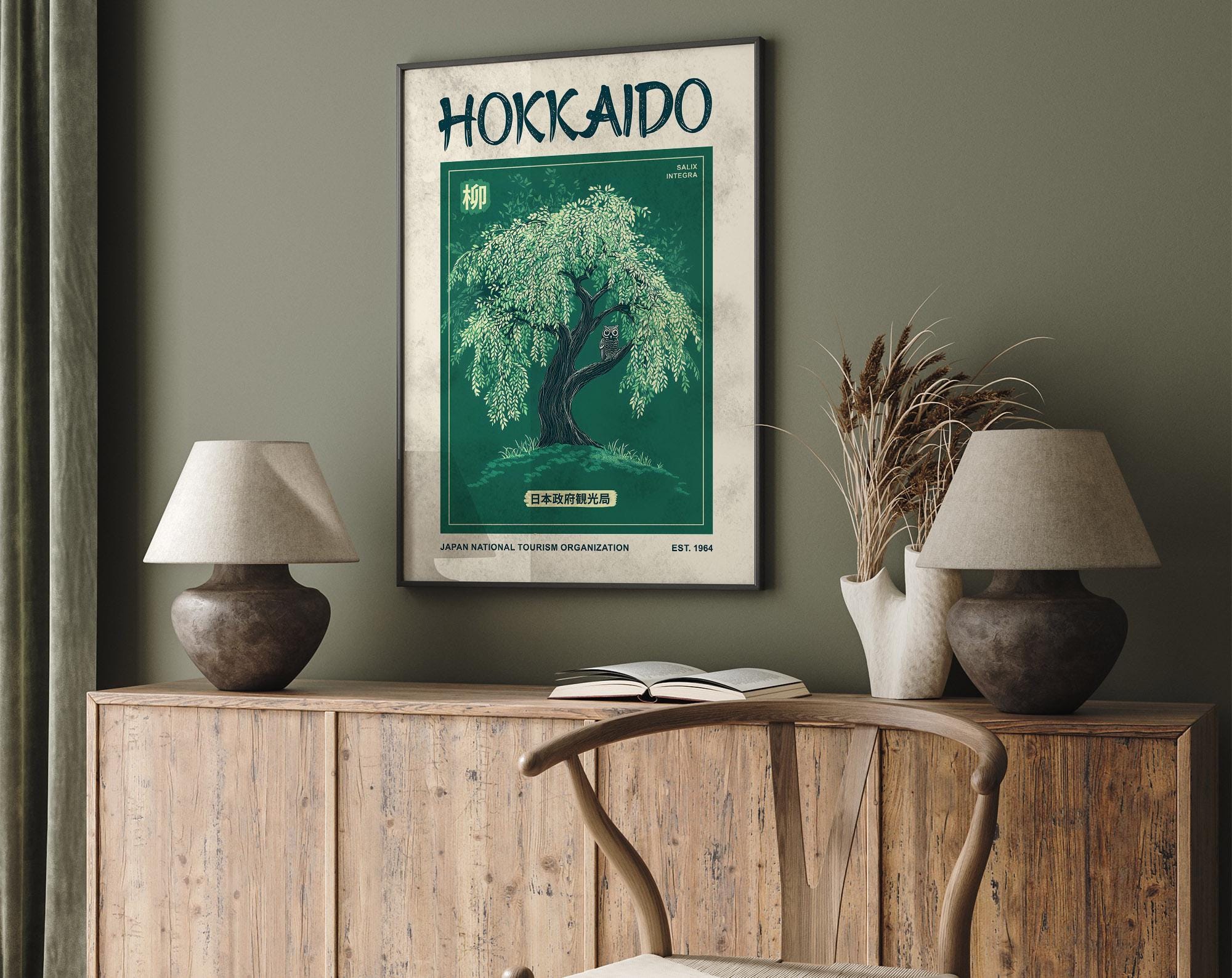 ジャパンヴィンテージミッドセンチュリー ウォールアート アートパネル 百寿図 Japanese Owl Art Print: Vintage Okinawa Travel Poster - Etsy